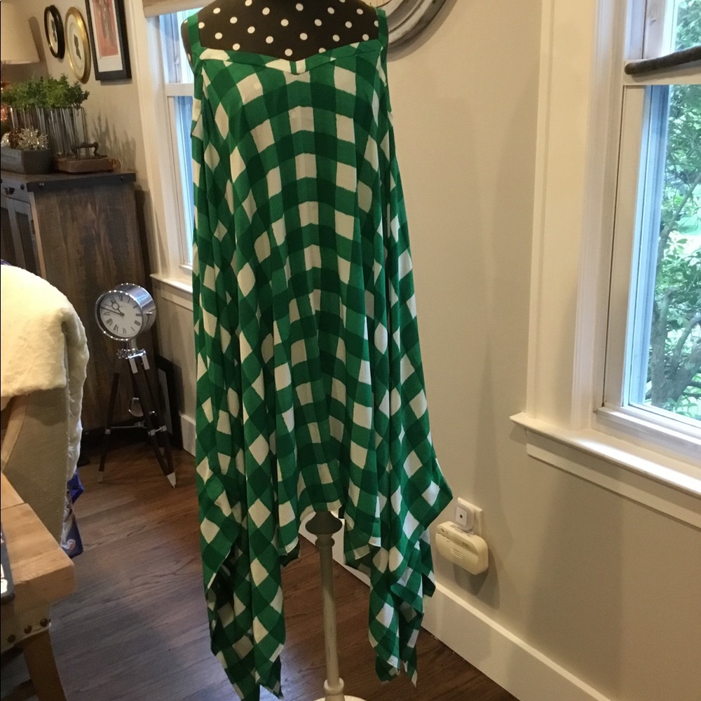 Green and white gingham midi dress